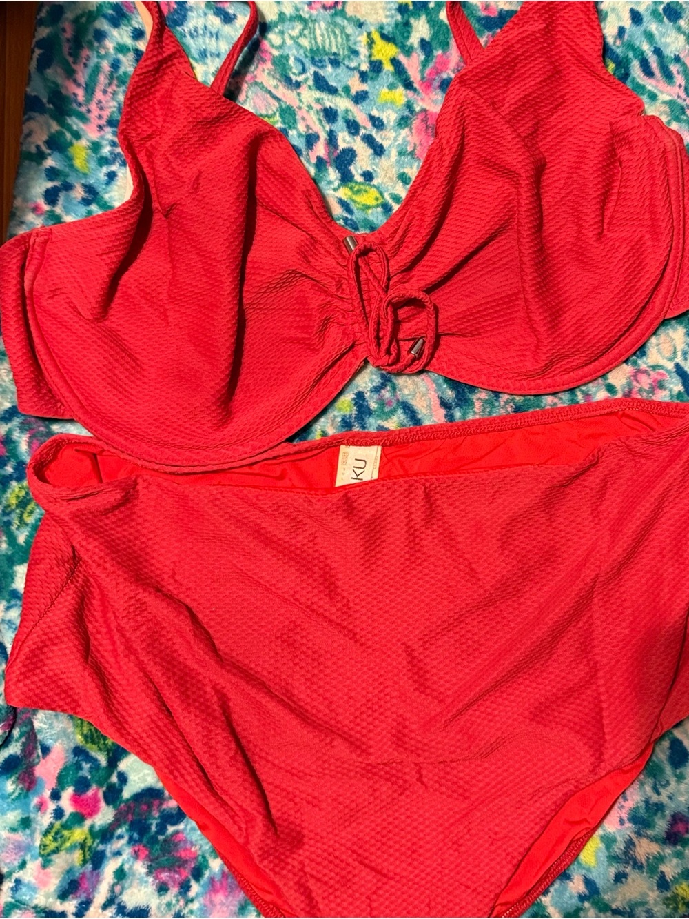 BAKU Australia Red Textured Bikini Set Underwire High Waist Swimwear